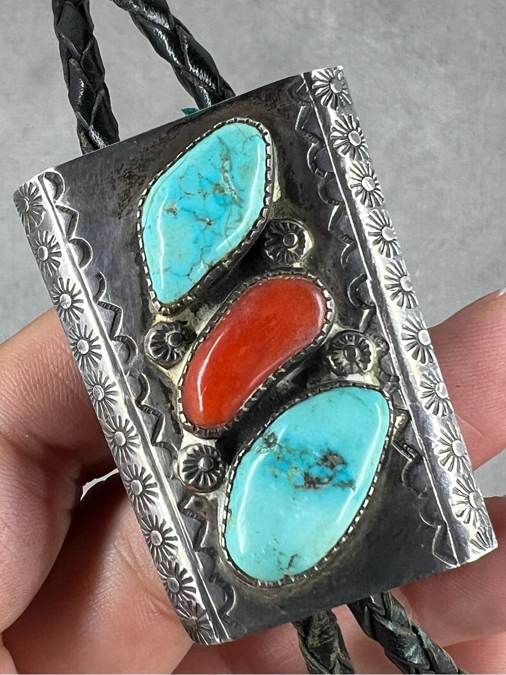 Vintage Mid-Century Southwestern Sterling Silver Bolo Tie